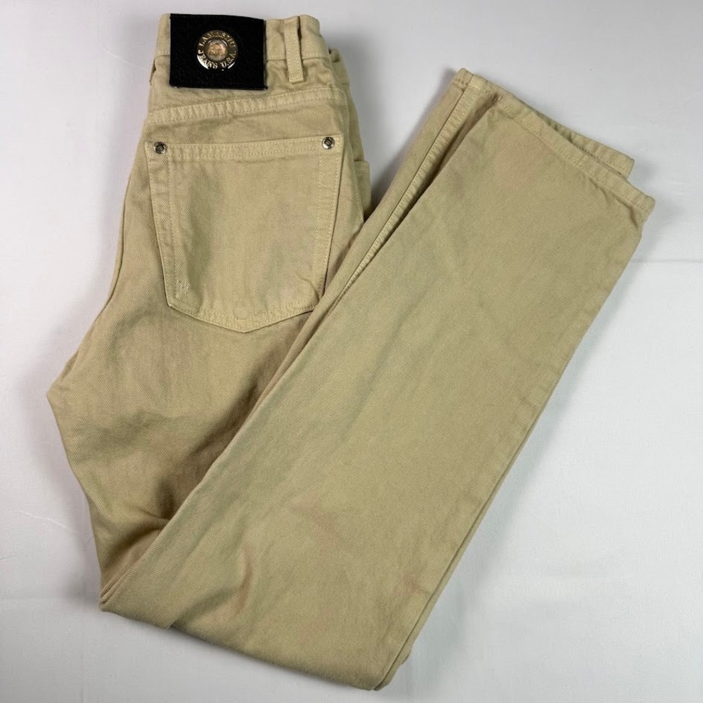 Vintage Lamasini Denim Jeans Womens 26x30 Tan Khaki High Rise Straight Leg USA